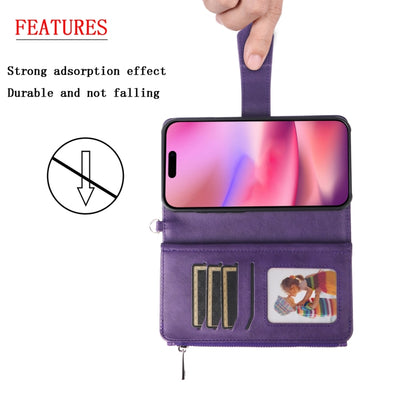 For iPhone 16 Solid Color 2 in 1 Zipper Shockproof Phone Case(Purple) - iPhone 16 Cases by buy2fix | Online Shopping UK | buy2fix