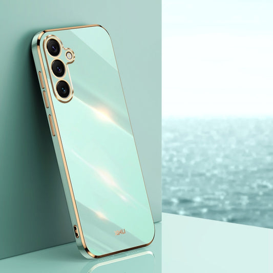 For Samsung Galaxy S25+ 5G XINLI Straight 6D Plating Gold Edge TPU Phone Case(Mint Green) - Galaxy S25+ 5G Cases by XINLI | Online Shopping UK | buy2fix