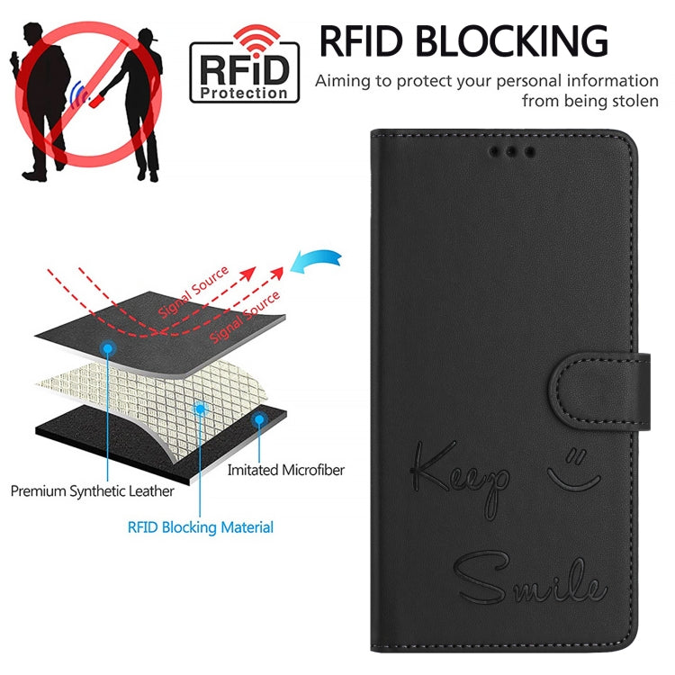 For iPhone 16 Pro Smile Embossing RFID Leather Phone Case(Black) - iPhone 16 Pro Cases by buy2fix | Online Shopping UK | buy2fix