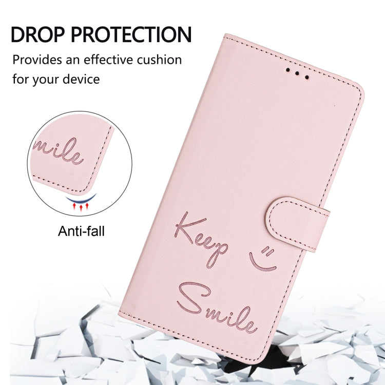 For Google Pixel 9 / Pixel 9 Pro Smile Embossing RFID Leather Phone Case(Pink) - Google Cases by buy2fix | Online Shopping UK | buy2fix