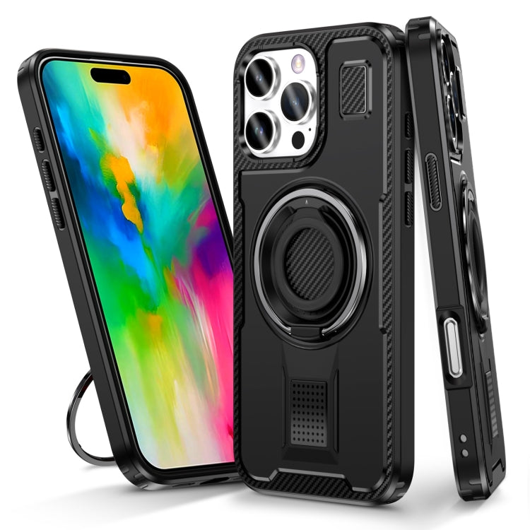 For iPhone 16 Pro Max Ring Holder Carbon Fiber PC Hybrid TPU Phone Case(Black) - iPhone 16 Pro Max Cases by buy2fix | Online Shopping UK | buy2fix