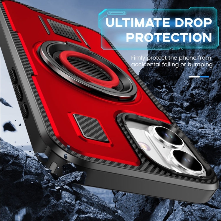 For iPhone 16 Ring Holder Carbon Fiber PC Hybrid TPU Phone Case(Red) - iPhone 16 Cases by buy2fix | Online Shopping UK | buy2fix