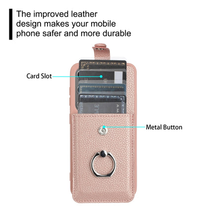 For Samsung Galaxy S25+ 5G Litchi Texture Drawing Card Bag Ring Holder Phone Case(Rose Gold) - Galaxy S25+ 5G Cases by buy2fix | Online Shopping UK | buy2fix