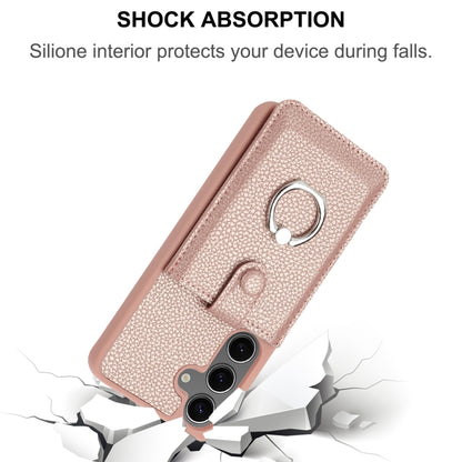 For Samsung Galaxy S25+ 5G Litchi Texture Drawing Card Bag Ring Holder Phone Case(Rose Gold) - Galaxy S25+ 5G Cases by buy2fix | Online Shopping UK | buy2fix