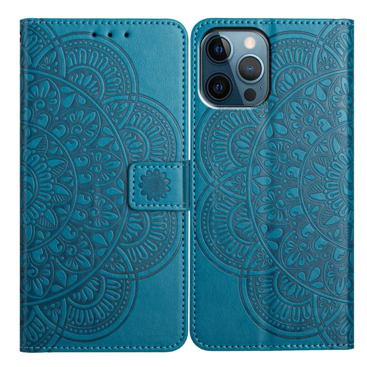 For iPhone 16 Pro Flower Embossed Leather Phone Case(Blue) - iPhone 16 Pro Cases by buy2fix | Online Shopping UK | buy2fix