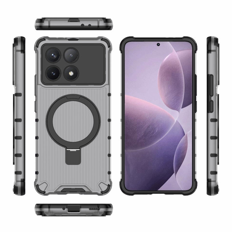 For Redmi K70 5G Grating Holder Shockproof Phone Case(Transparent Black) - K70 Cases by buy2fix | Online Shopping UK | buy2fix