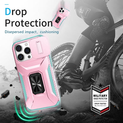 For iPhone 16 Pro Max Sliding Camshield Holder Phone Case(Pink + Grey Green) - iPhone 16 Pro Max Cases by buy2fix | Online Shopping UK | buy2fix