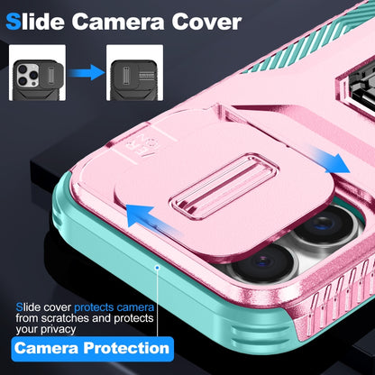 For iPhone 16 Pro Max Sliding Camshield Holder Phone Case(Pink + Grey Green) - iPhone 16 Pro Max Cases by buy2fix | Online Shopping UK | buy2fix