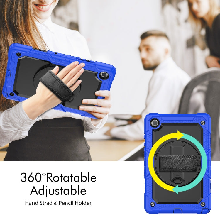 For Samsung Galaxy Tab A7 Lite T220 Silicone Hybrid PC Tablet Case with Shoulder Strap(Black + Dark Blue) - Tab A7 Lite T220 / T225 by buy2fix | Online Shopping UK | buy2fix