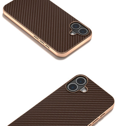 For iPhone 16 Nano Electroplating Carbon Fiber Texture Phone Case(Dark Brown) - iPhone 16 Cases by buy2fix | Online Shopping UK | buy2fix