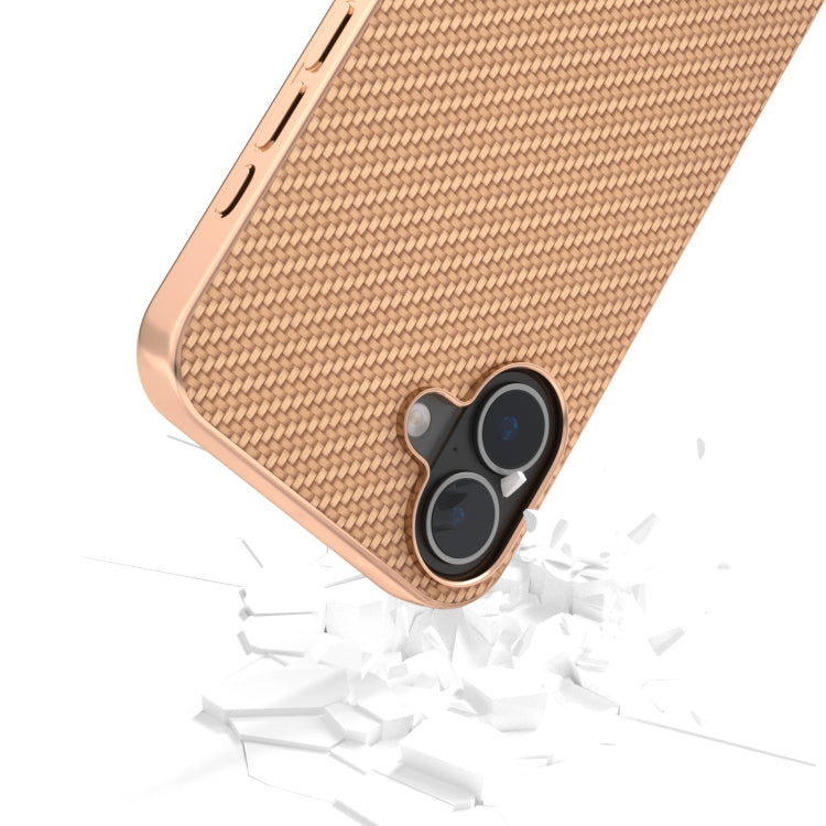 For iPhone 16 Nano Electroplating Carbon Fiber Texture Phone Case(Gold) - iPhone 16 Cases by buy2fix | Online Shopping UK | buy2fix