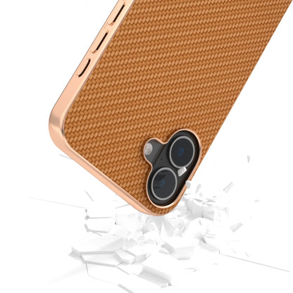 For iPhone 16 Nano Electroplating Carbon Fiber Texture Phone Case(Brown) - iPhone 16 Cases by buy2fix | Online Shopping UK | buy2fix