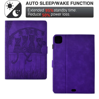 For iPad Pro 11 2024 Cats Embossed Leather Smart Tablet Case(Purple) - iPad Pro 11 2024 Cases by buy2fix | Online Shopping UK | buy2fix