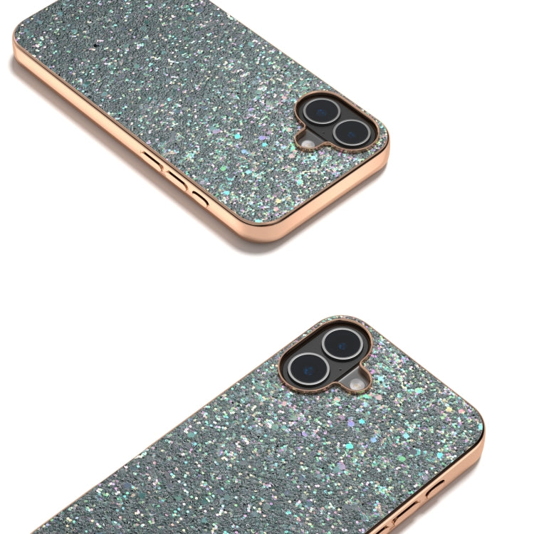 For iPhone 16 Plus Electroplating Frame Colorful Glitter Phone Case(Black Green) - iPhone 16 Plus Cases by buy2fix | Online Shopping UK | buy2fix