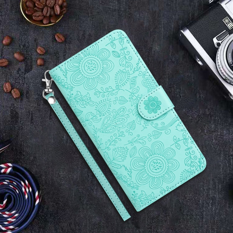 For iPhone 16 Floral Embossed Pattern Leather Phone Case(Light Green) - iPhone 16 Cases by buy2fix | Online Shopping UK | buy2fix