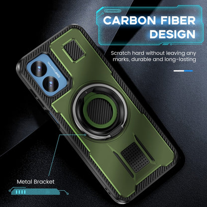 For Motorola Moto G Play 4G 2024 Ring Holder Carbon Fiber PC Hybrid TPU Phone Case(Army Green) - Motorola Cases by buy2fix | Online Shopping UK | buy2fix