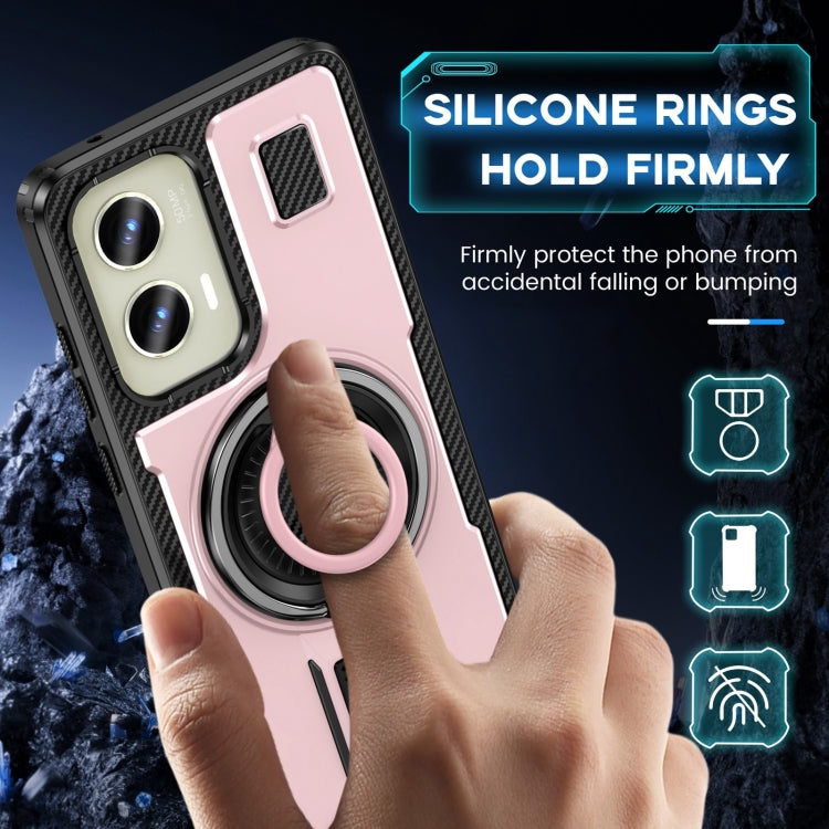 For Motorola Moto G Stylus 5G 2024 Ring Holder Carbon Fiber PC Hybrid TPU Phone Case(Rose Gold) - Motorola Cases by buy2fix | Online Shopping UK | buy2fix