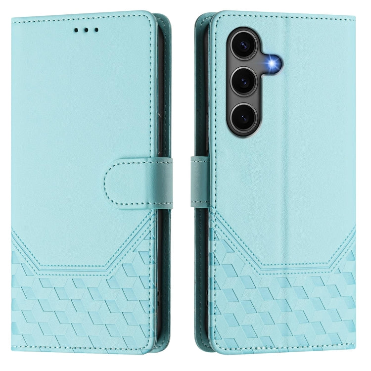 For Samsung Galaxy S25 5G Honeycomb Embossing RFID Leather Phone Case(Mint Green) - Galaxy S25 5G Cases by buy2fix | Online Shopping UK | buy2fix