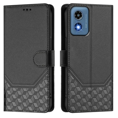 For Motorola Moto G Play 5G 2024 Oversea Honeycomb Embossing RFID Leather Phone Case(Black) - Motorola Cases by buy2fix | Online Shopping UK | buy2fix