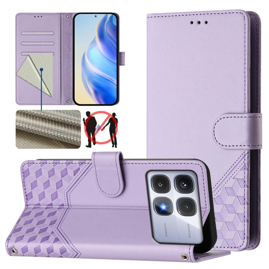 For Redmi K70 Ultra 5G Honeycomb Embossing RFID Leather Phone Case(Light Purple) - Xiaomi Cases by buy2fix | Online Shopping UK | buy2fix