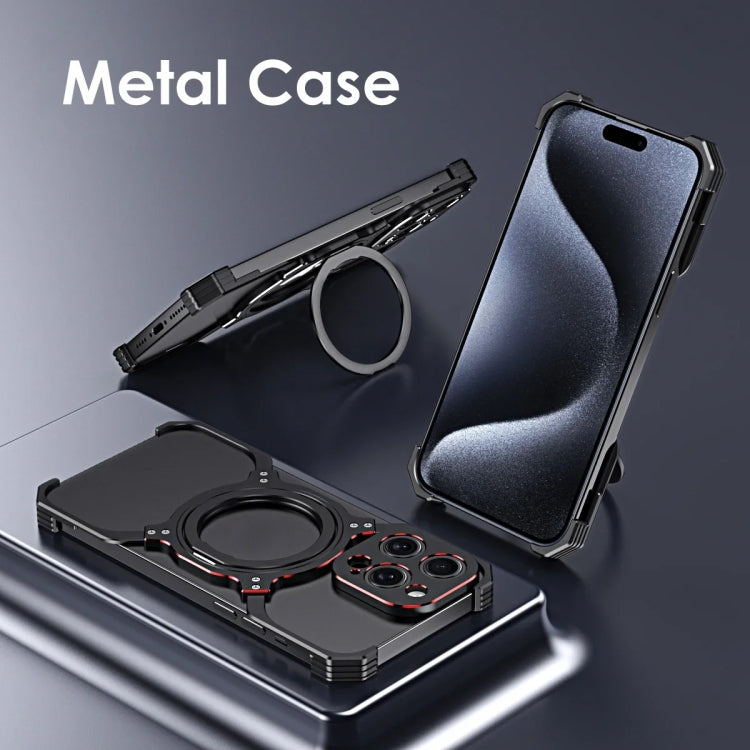 For iPhone 16 Pro Max Mechanical Arm Borderless MagSafe Holder Metal Phone Case(Black Red) - iPhone 16 Pro Max Cases by buy2fix | Online Shopping UK | buy2fix