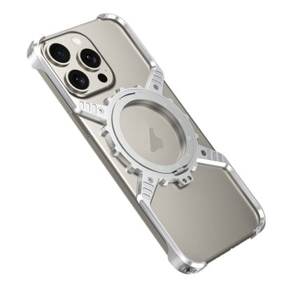 For iPhone 16 Pro Max Mechanical Gear MagSafe Holder Borderless Metal Phone Case(Silver) - iPhone 16 Pro Max Cases by buy2fix | Online Shopping UK | buy2fix