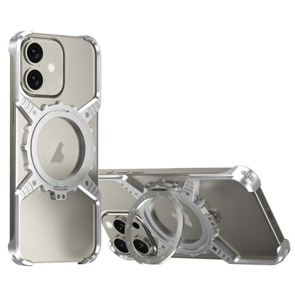 For iPhone 16 Mechanical Gear MagSafe Holder Borderless Metal Phone Case(Silver) - iPhone 16 Cases by buy2fix | Online Shopping UK | buy2fix