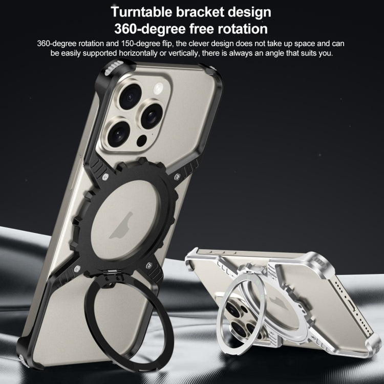 For iPhone 16 Mechanical Gear MagSafe Holder Borderless Metal Phone Case(Silver) - iPhone 16 Cases by buy2fix | Online Shopping UK | buy2fix