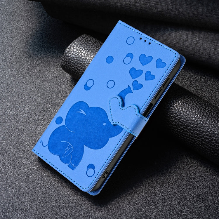 For iPhone 16 Plus Cartoon Elephant Embossed Leather Phone Case(Blue) - iPhone 16 Plus Cases by buy2fix | Online Shopping UK | buy2fix