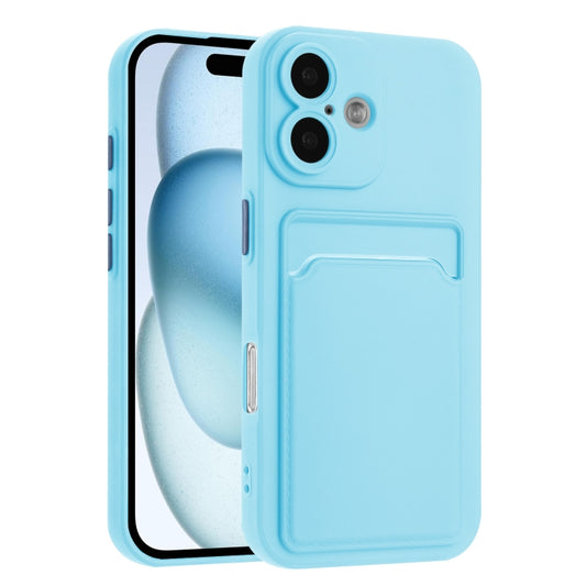 For iPhone 16 Skin Feel Card Contrast Color Button TPU Phone Case(Sky Blue) - iPhone 16 Cases by buy2fix | Online Shopping UK | buy2fix