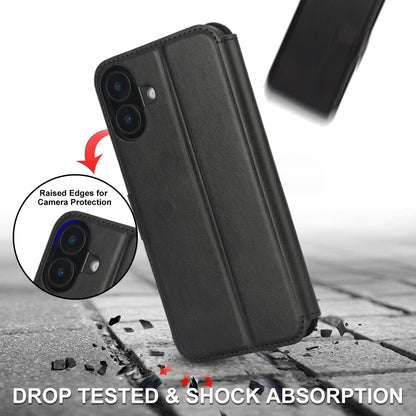 For iPhone 16 Plus Shockproof PU + TPU Leather Phone Case(Black) - iPhone 16 Plus Cases by buy2fix | Online Shopping UK | buy2fix