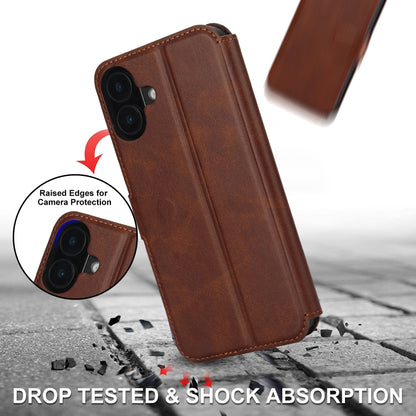 For iPhone 16 Shockproof PU + TPU Leather Phone Case(Brown) - iPhone 16 Cases by buy2fix | Online Shopping UK | buy2fix