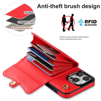 For iPhone 16 Pro Max RFID Card Slot Phone Case with Long Lanyard(Red) - iPhone 16 Pro Max Cases by buy2fix | Online Shopping UK | buy2fix