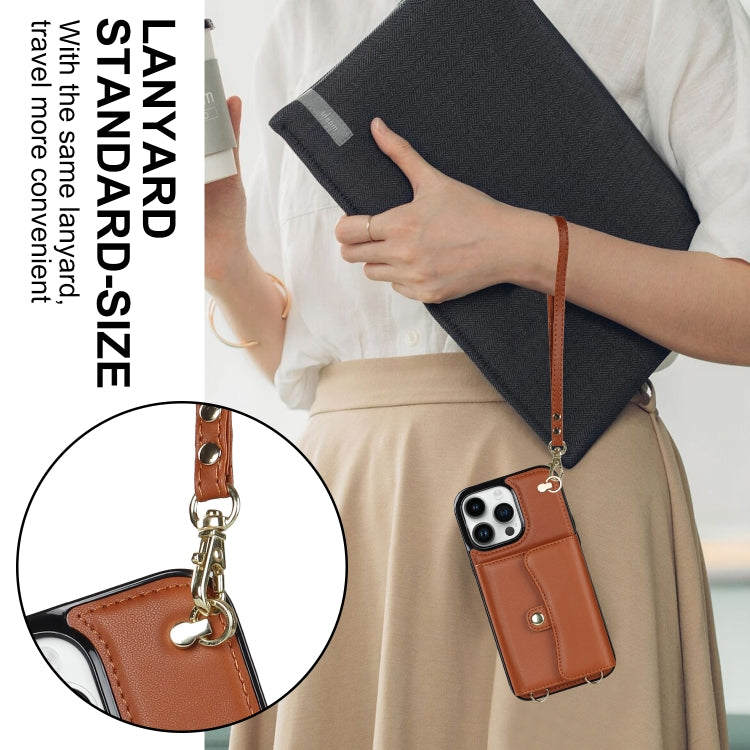 For iPhone 16 Pro RFID Card Slot Phone Case with Long Lanyard(Brown) - iPhone 16 Pro Cases by buy2fix | Online Shopping UK | buy2fix