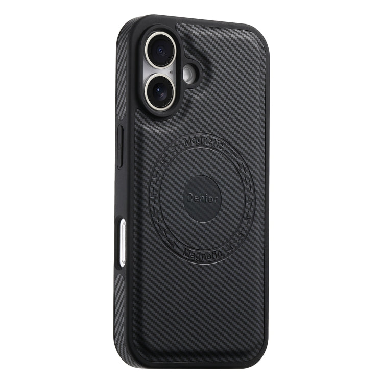 For iPhone 16 Plus Denior Carbon Fiber Texture Leather MagSafe Phone Case(Black) - iPhone 16 Plus Cases by Denior | Online Shopping UK | buy2fix