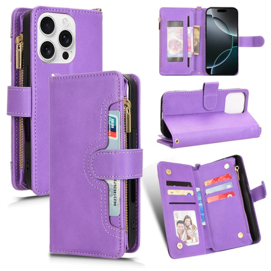 For iPhone 16 Pro Max Litchi Texture Zipper Leather Phone Case(Purple) - iPhone 16 Pro Max Cases by buy2fix | Online Shopping UK | buy2fix