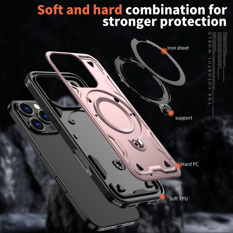 For iPhone 16 Pro PC Hybrid TPU Armor MagSafe Holder Phone Case(Rose Gold) - iPhone 16 Pro Cases by buy2fix | Online Shopping UK | buy2fix