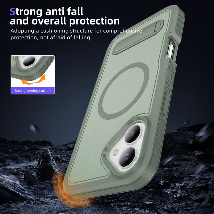 For iPhone 16 Guard MagSafe Holder Matte PC Hybrid TPU Phone Case(Green) - iPhone 16 Cases by buy2fix | Online Shopping UK | buy2fix