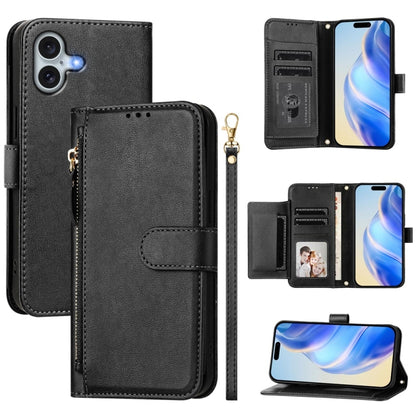 For iPhone 16 Plus Multi-Card Slots Zipper Wallet Leather Phone Case(Black) - iPhone 16 Plus Cases by buy2fix | Online Shopping UK | buy2fix