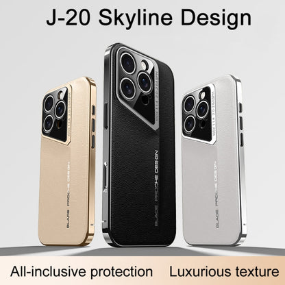 For iPhone 16 Pro Max J-20 Leather Skyline Design Full Coverage Phone Case(Gold) - iPhone 16 Pro Max Cases by buy2fix | Online Shopping UK | buy2fix