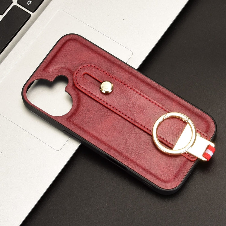 For iPhone 16 Plus Wristband Leather Back Phone Case(Red) - iPhone 16 Plus Cases by buy2fix | Online Shopping UK | buy2fix