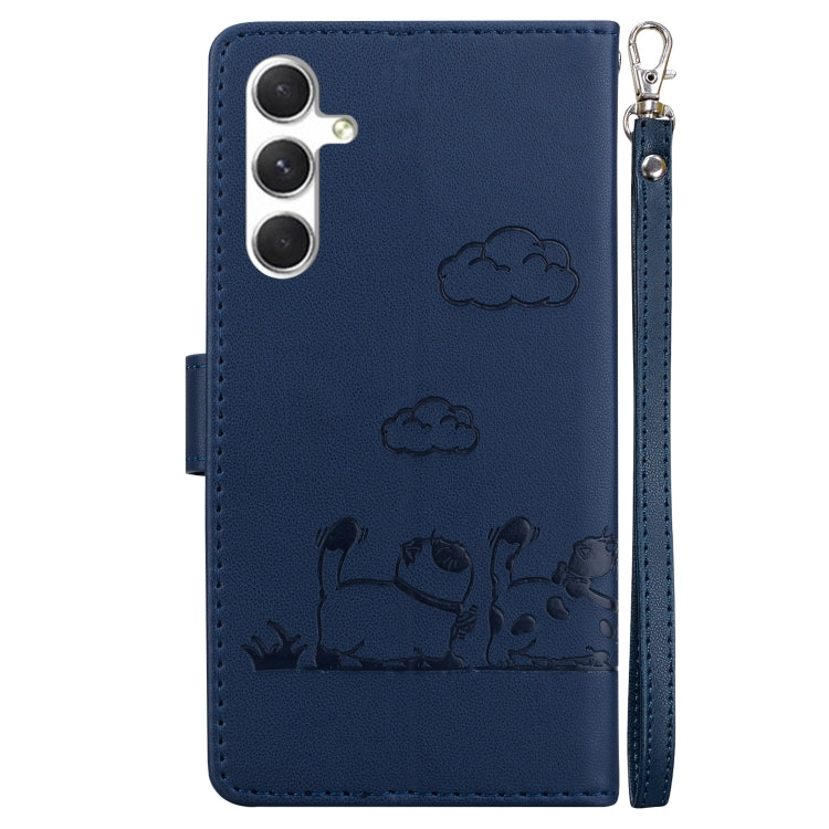 For Samsung Galaxy S25 5G Cute Cats RFID Leather Phone Case(Blue) - Galaxy S25 5G Cases by buy2fix | Online Shopping UK | buy2fix