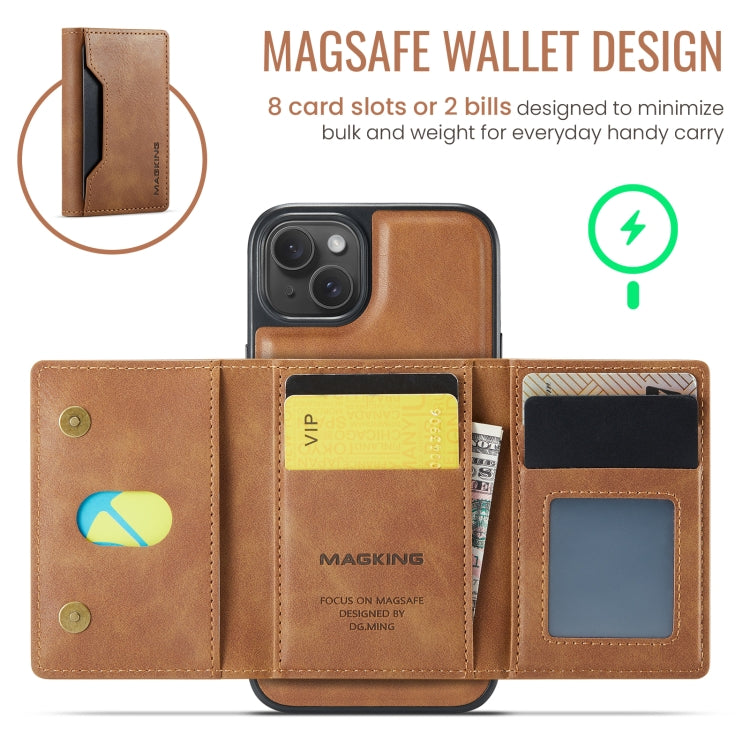 For iPhone 14 DG.MING MAGKING-K2 Series MagSafe RFID Card Bag Detachable Phone Case(Brown) - iPhone 14 Cases by DG.MING | Online Shopping UK | buy2fix