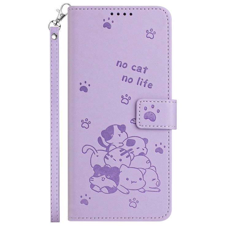 For iPhone 16 Pro Max Embossed Kitten Phone Leather Case with Lanyard(Purple) - iPhone 16 Pro Max Cases by buy2fix | Online Shopping UK | buy2fix