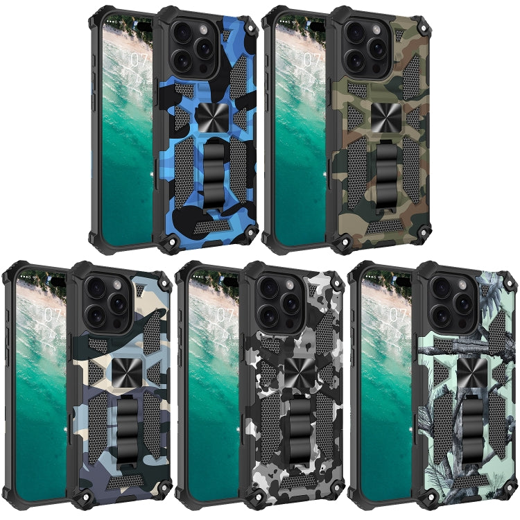 For iPhone 16 Pro Max Camouflage Armor Kickstand TPU Hybrid PC Magnetic Phone Case(Mint Green) - iPhone 16 Pro Max Cases by buy2fix | Online Shopping UK | buy2fix