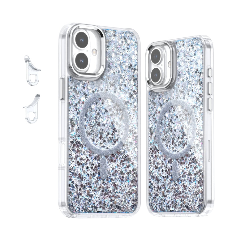 For iPhone 16 Plus Epoxy Glitter MagSafe Magnetic TPU Phone Case(White) - iPhone 16 Plus Cases by buy2fix | Online Shopping UK | buy2fix