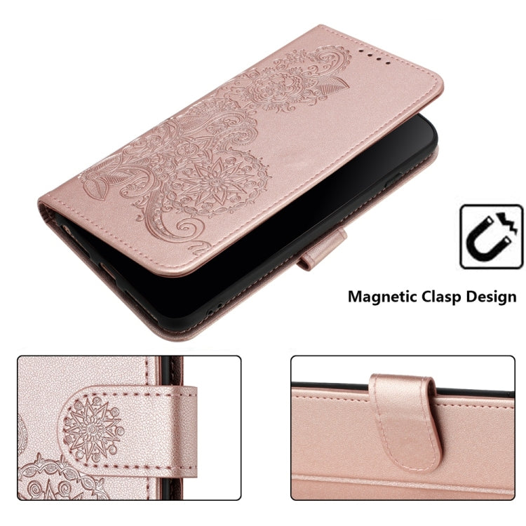 For Samsung Galaxy S25 5G Datura Flower Embossed Flip Leather Phone Case(Rose Gold) - Galaxy S25 5G Cases by buy2fix | Online Shopping UK | buy2fix