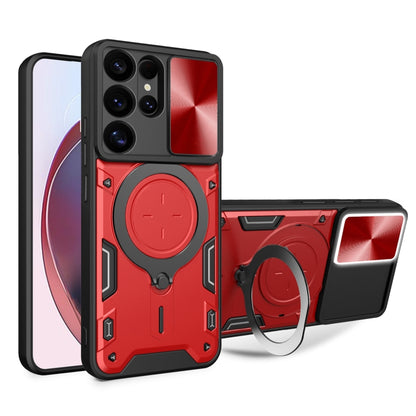 For Samsung Galaxy S25 Ultra 5G CD Texture Sliding Camshield Magnetic Holder Phone Case(Red) - Galaxy S25 Ultra 5G Cases by buy2fix | Online Shopping UK | buy2fix