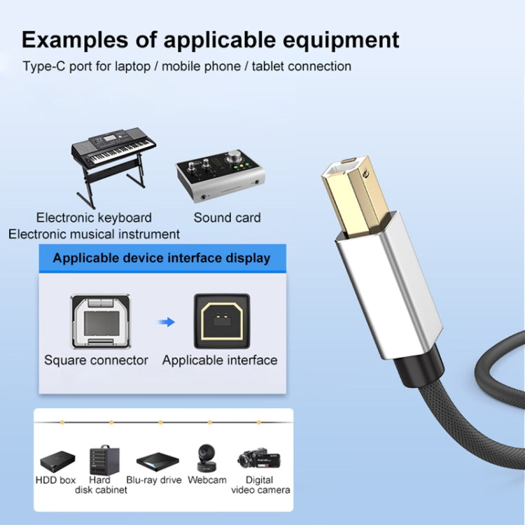 2 in 1 Type-C and USB-A to USB-B MIDI Instruments Printer Cable, Length: 1m, Length:1m(Black) - Multifunctional Cable by buy2fix | Online Shopping UK | buy2fix