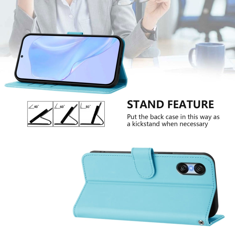 For Sony Xperia 10 VI 2024 Skin Feel Solid Color Leather Phone Case with Lanyard(Sky Blue) - Sony Cases by buy2fix | Online Shopping UK | buy2fix